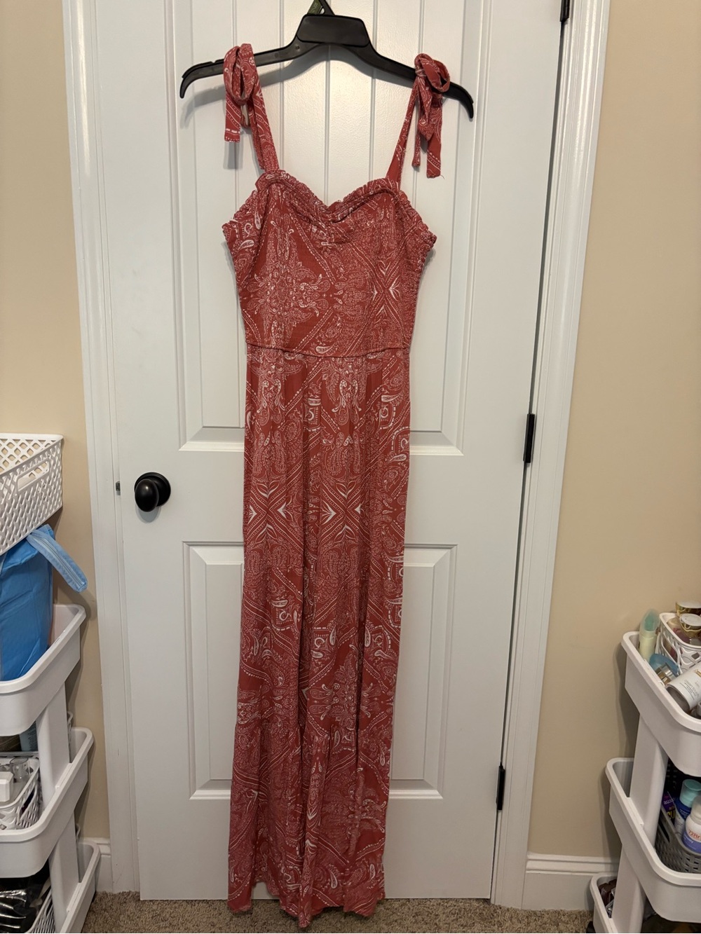 Jessica Simpson Rust Red Paisley Jumpsuit with Tie Shoulders
